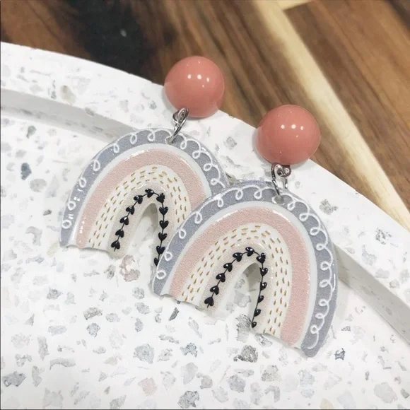 🌈HP💕 Rainbow drop earrings cute stud dangle peach blue jewelry - Picture 5 of 7